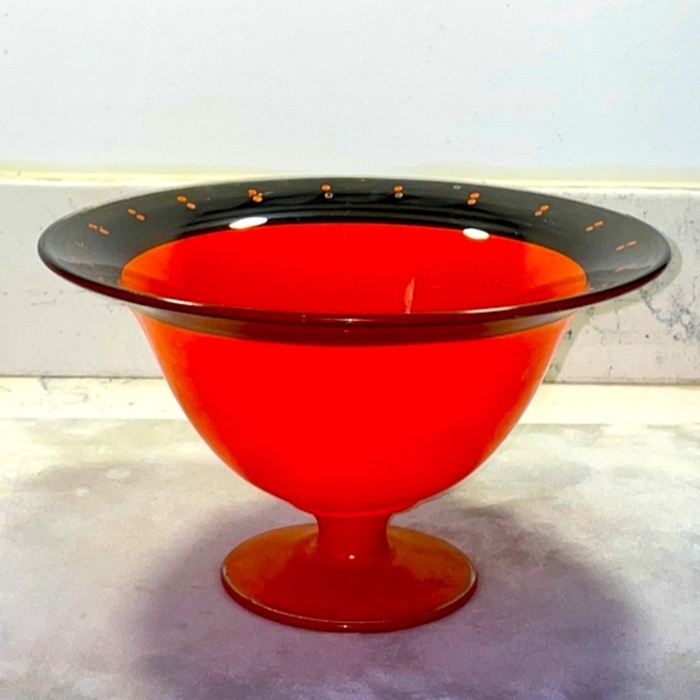 Art Deco Large Orange Glass Footed Pedestal Compote Vintage Excellent Condition